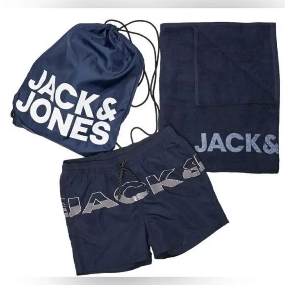 NWT Jacks & Jones Men’s Beach Pack Blue Athletic Shorts Beach Towel Backpack - M